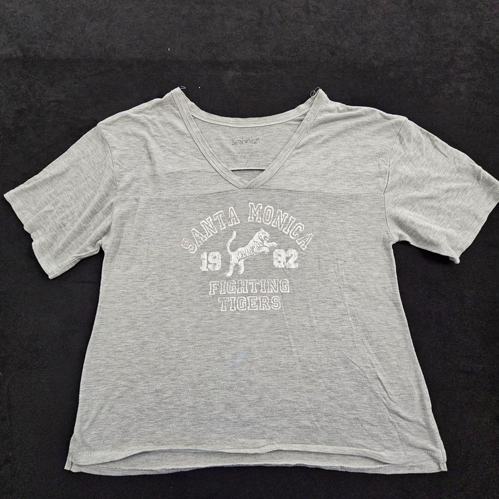 Santa Monica Fighting Tigers Gray Short Sleeve‎ V-Neck T-Shirt Women's L